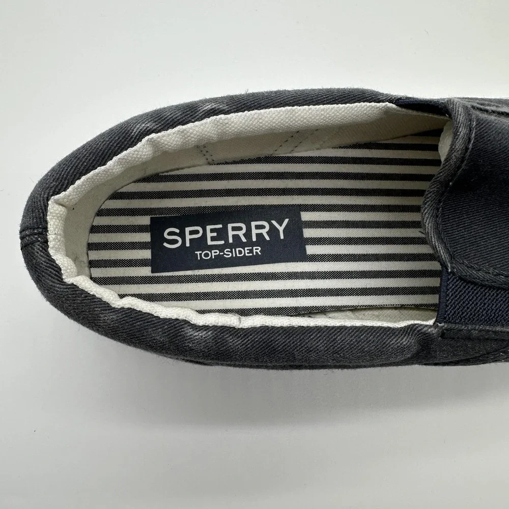 Sperry Slip On Shoes Mens 9.5 Gray Canvas Top-Sider Casual Boat Nautical